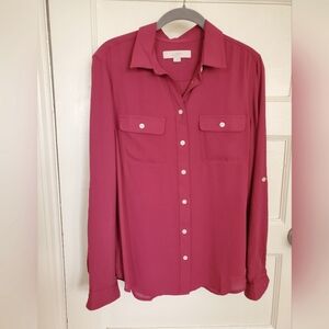 LOFT classic button down wine, medium